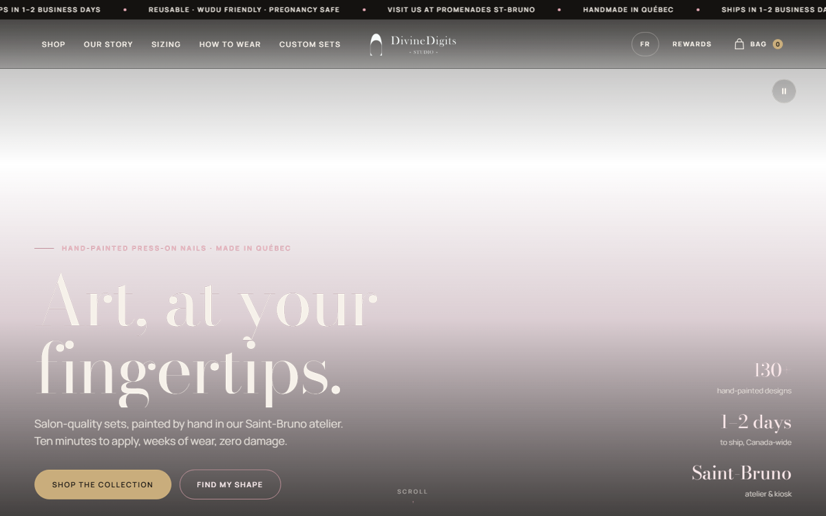 DivineDigits Studio navigation and hero headline over the film